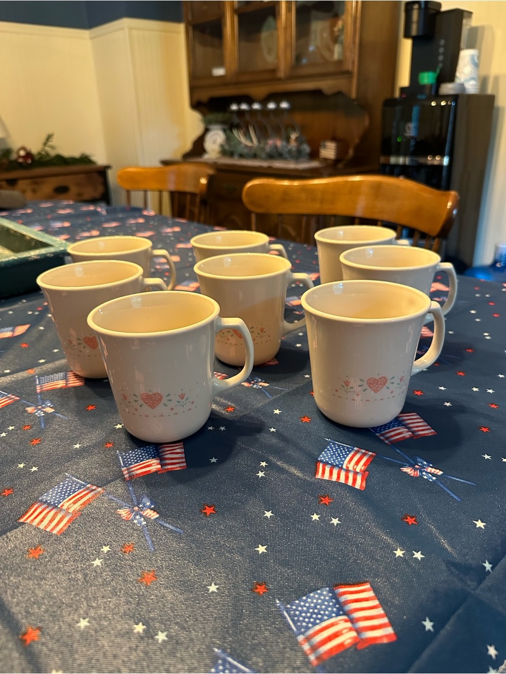 Corningware Cream Mugs with Pink Heart and Floral Accent - Set of 8
